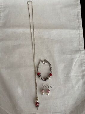 Silver Necklace with Red and White Pendant - Women's Jewelry